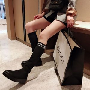 Replica Designer Chanel Women Fashion Over-The-Knee Alphabet Elastic Knitted Boot
