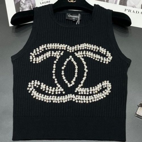 Replica Designer Chanel Women Fashion Pearl Letters Knitted Vest