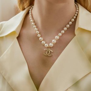 Replica Designer Chanel Women Fashion Pearl Letters Rhinestone Necklace