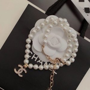 Replica Designer Chanel Women Fashion Pearl Letters Rhinestone Necklace