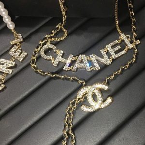 Replica Designer Chanel Women Fashion Pearl Letters Rhinestone Necklace