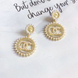 Replica Designer Chanel Women Fashion Pearl Rhinestone Double C Earrings
