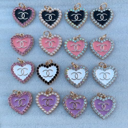 Replica Designer Chanel Women Fashion Pearl Rhinestone Double C Heart Necklace Pendant