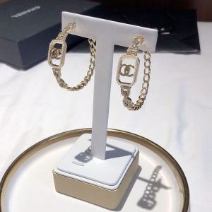 Replica Designer Chanel Women Fashion Personality Double C Pearl Rhinestone Earrings