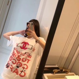Replica Designer Chanel Women Fashion Printed Short-Sleeved Round Neck T-Shirt
