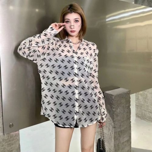 Replica Designer Chanel Women Fashion Printing Long Sleeve Shirt