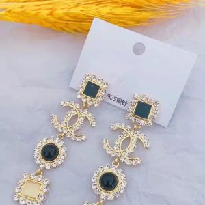Replica Designer Chanel Women Fashion Rhineston Letters Double C Earrings