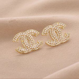 Replica Designer Chanel Women Fashion Rhinestone Double C Earrings