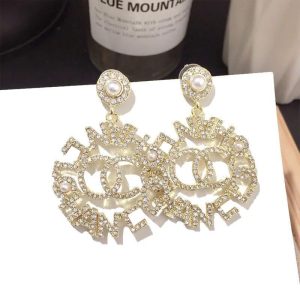 Replica Designer Chanel Women Fashion Rhinestone Double C Earrings