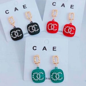 Replica Designer Chanel Women Fashion Rhinestone Double C Earrings