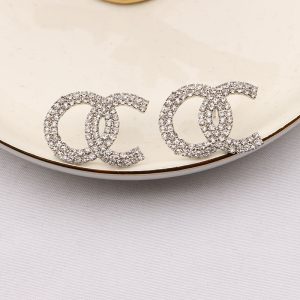 Replica Designer Chanel Women Fashion Rhinestone Double C Letter Earrings