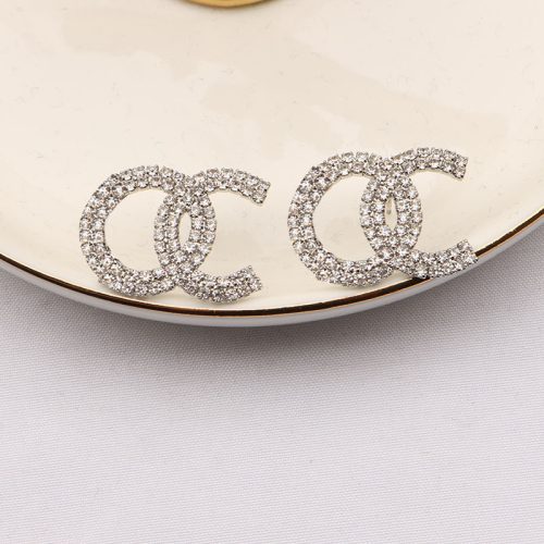 Replica Designer Chanel Women Fashion Rhinestone Double C Letter Earrings
