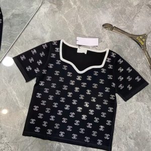 Replica Designer Chanel Women Fashion Rhinestone Double C Letter Knitwear