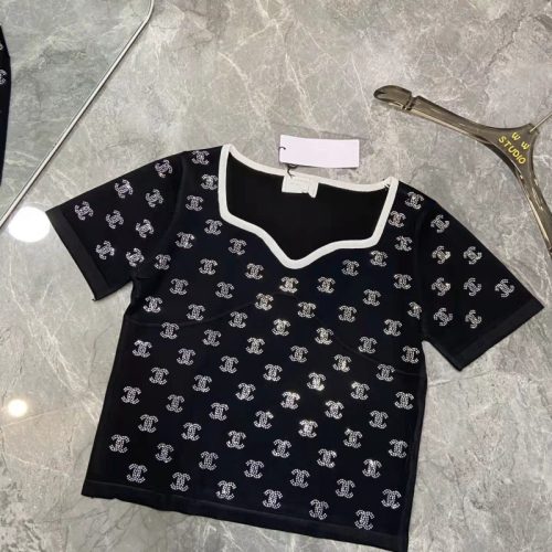 Replica Designer Chanel Women Fashion Rhinestone Double C Letter Knitwear