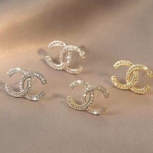 Replica Designer Chanel Women Fashion Rhinestone Double C Letters Earrings