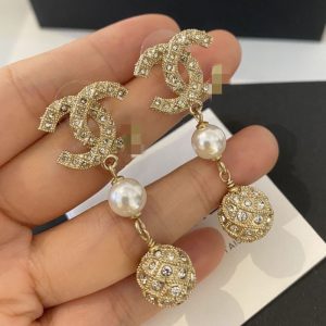 Replica Designer Chanel Women Fashion Rhinestone Double C Letters Pearl Earrings