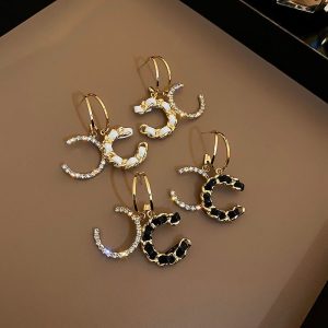 Replica Designer Chanel Women Fashion Rhinestone Leather Earrings