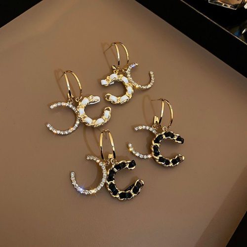 Replica Designer Chanel Women Fashion Rhinestone Leather Earrings