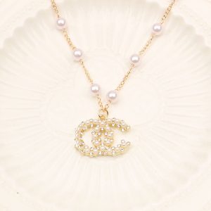 Replica Designer Chanel Women Fashion Rhinestone Letter Pearl Necklace