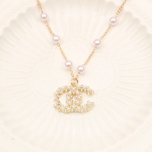 Replica Designer Chanel Women Fashion Rhinestone Letter Pearl Necklace