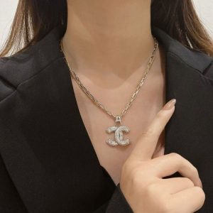 Replica Designer Chanel Women Fashion Rhinestone Letters Double-Layer Chain Necklace
