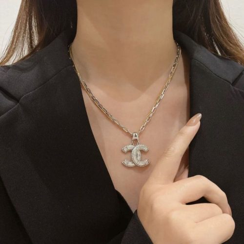 Replica Designer Chanel Women Fashion Rhinestone Letters Double-Layer Chain Necklace