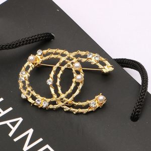 Replica Designer Chanel Women Fashion Rhinestone Pearl Brooch
