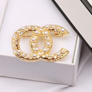 Replica Designer Chanel Women Fashion Rhinestone Pearl Brooch
