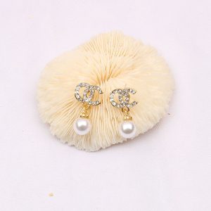 Replica Designer Chanel Women Fashion Rhinestone Pearl Double C Earrings