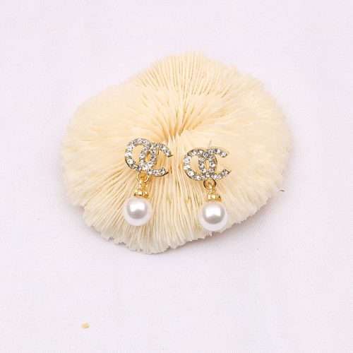 Replica Designer Chanel Women Fashion Rhinestone Pearl Double C Earrings