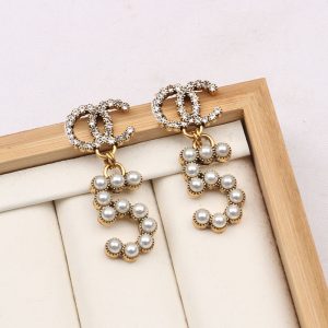 Replica Designer Chanel Women Fashion Rhinestone Pearl Letter Double C Earrings
