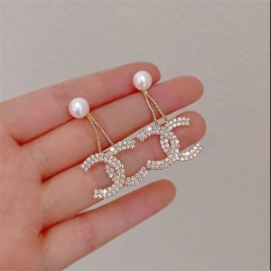 Replica Designer Chanel Women Fashion Rhinestone Pearl Stud Earrings