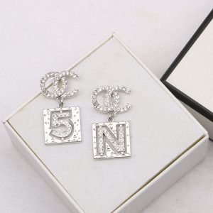 Replica Designer Chanel Women Fashion Rhinestone Square Asymmetric Earrings