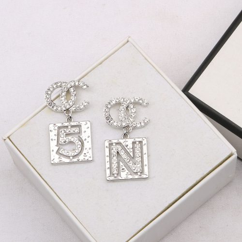 Replica Designer Chanel Women Fashion Rhinestone Square Asymmetric Earrings