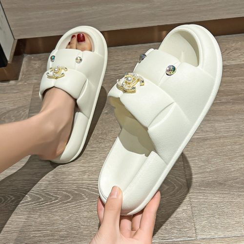 Replica Designer Chanel Women Fashion Rhinestones Thick Bottom Double C Slippers