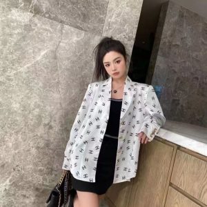 Replica Designer Chanel Women Fashion Satin Printing Lapel Shirt