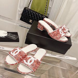 Replica Designer Chanel Women Fashion Sheepskin Thick Heel Double C Flat Slippers
