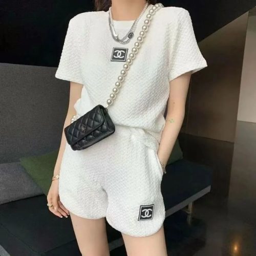 Replica Designer Chanel Women Fashion Short Sleeve Top And Shorts Suit