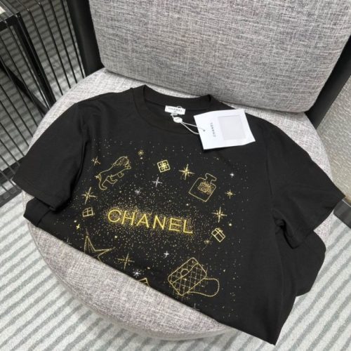 Replica Designer Chanel Women Fashion Short-Sleeved Embroidered T-Shirt