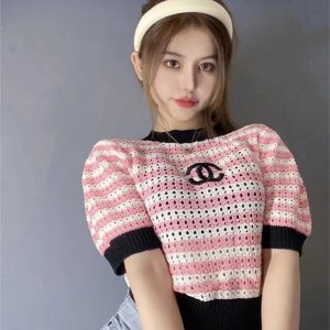 Replica Designer Chanel Women Fashion Short-Sleeved Knitted Top