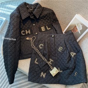 Replica Designer Chanel Women Fashion Solid Color Coat And Skirt Suit