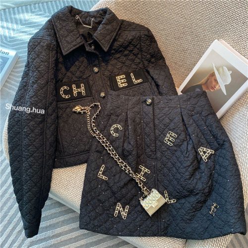 Replica Designer Chanel Women Fashion Solid Color Coat And Skirt Suit