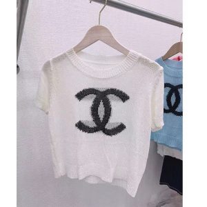 Replica Designer Chanel Women Fashion Solid Color Short-Sleeved Knitted Top