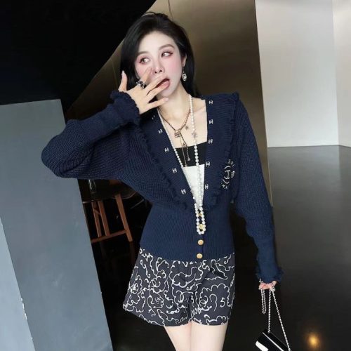 Replica Designer Chanel Women Fashion Solid Color V-Neck Sweater