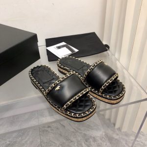 Replica Designer Chanel Women Fashion Square Head Chain Flat Slippers