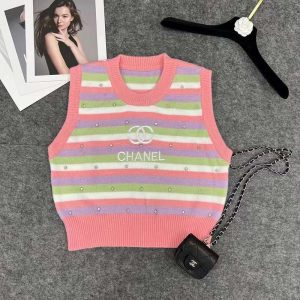 Replica Designer Chanel Women Fashion Stripe Multi Color Sleeveless Vest
