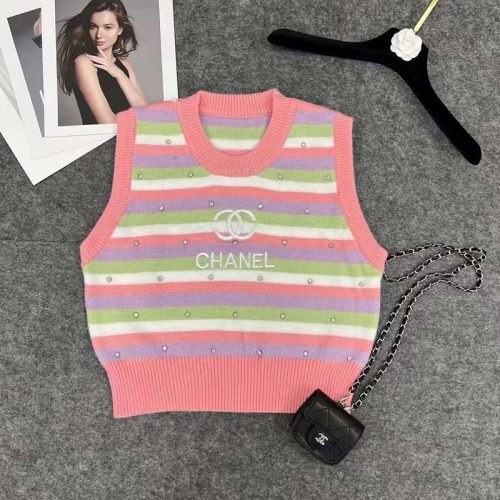 Replica Designer Chanel Women Fashion Stripe Multi Color Sleeveless Vest
