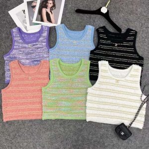 Replica Designer Chanel Women Fashion Stripe Sleeveless Knitted Camisole