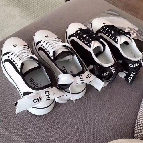 Replica Designer Chanel Women Fashion Thick Bottom Flat Canvas Sneakers