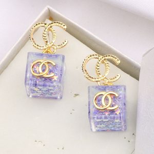 Replica Designer Chanel Women Fashion Transparent Sequins Five-Star Square Earrings